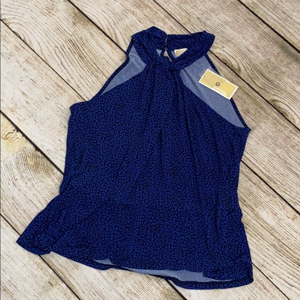 Michael Kors Black/ Blue Printed Twist Halter Top